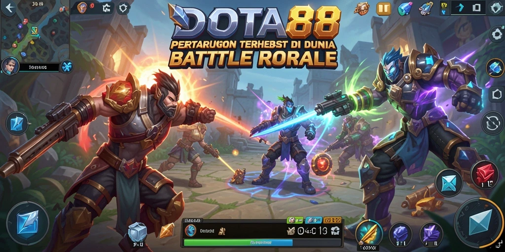 Tampilan gameplay DOTA88 yang menegangkan dalam pertarungan Battle Royale.