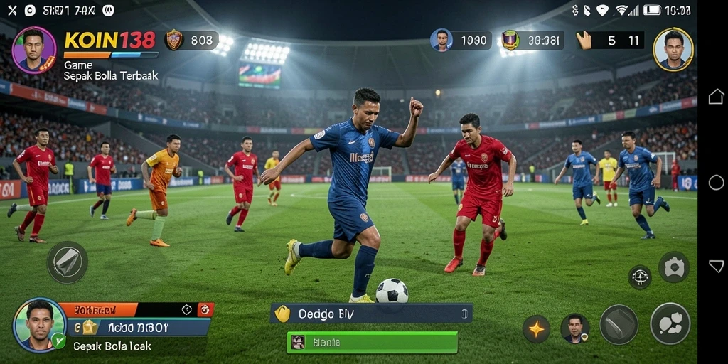 Tampilan gameplay seru dengan aksi sepak bola yang mendebarkan.