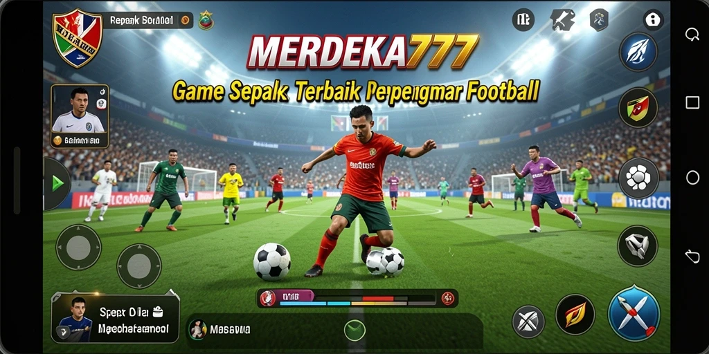 Tangkapan layar utama <strong>MERDEKA777</strong> yang menunjukkan aksi seru dalam permainan sepak bola.