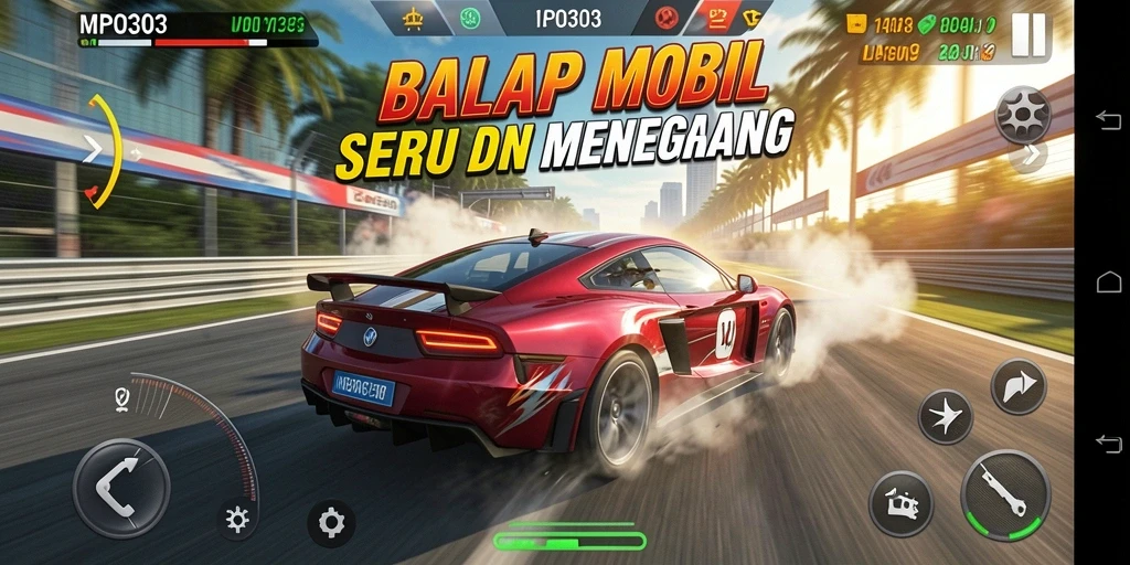 Tampilan gameplay MPO303 yang mendebarkan selama balapan mobil.