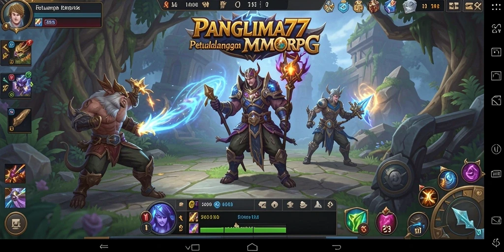 Screenshot utama gameplay PANGLIMA77 menampilkan pertarungan seru antara karakter dan monster.