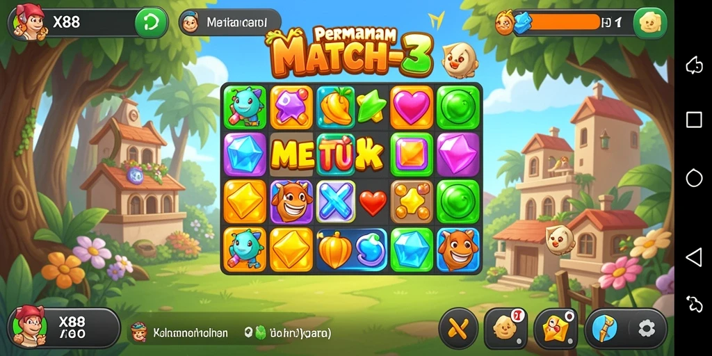 Tangkapan layar utama menampilkan gameplay seru permainan Match-3.